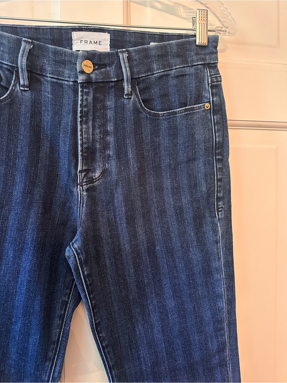 Frame Denim Dark Blue Striped Flare Jeans, 29 - Picture 6 of 6
